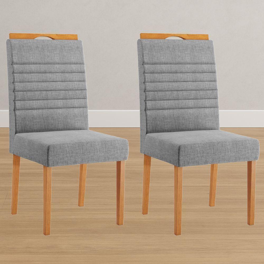 Conjunto 2 Cadeiras Horizonte Linho Cinza Pés Em Madeira Jcm - 2