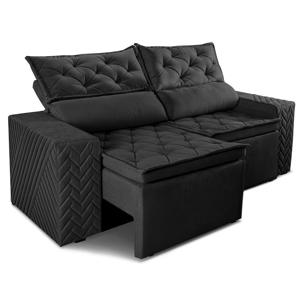 Sofá Retrátil E Reclinável 2,00m Essence Velusoft Preto Cama Inbox - 8