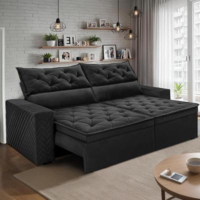 Sofá Retrátil E Reclinável 2,00m Essence Velusoft Preto Cama Inbox