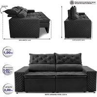 Sofá Retrátil E Reclinável 2,00m Essence Velusoft Preto Cama Inbox - 2