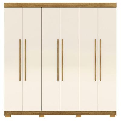 Guarda Roupa Casal 10037 6 Portas de Bater 2 Gavetas Nature Champanhe MDP