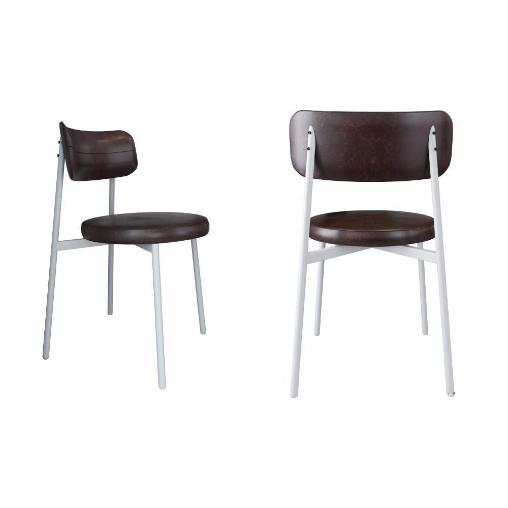 2 Unidades Cadeira Kyta Fixa C-4 Pés 50 X 44,7 X 83,8 Cm Pés Brancos. Courino Café Courino Café - 1