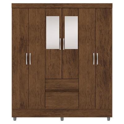 Guarda Roupa Casal 10091 + 60008 6 Portas Bater 2 Gavetas Imbuia MDP com Espelho