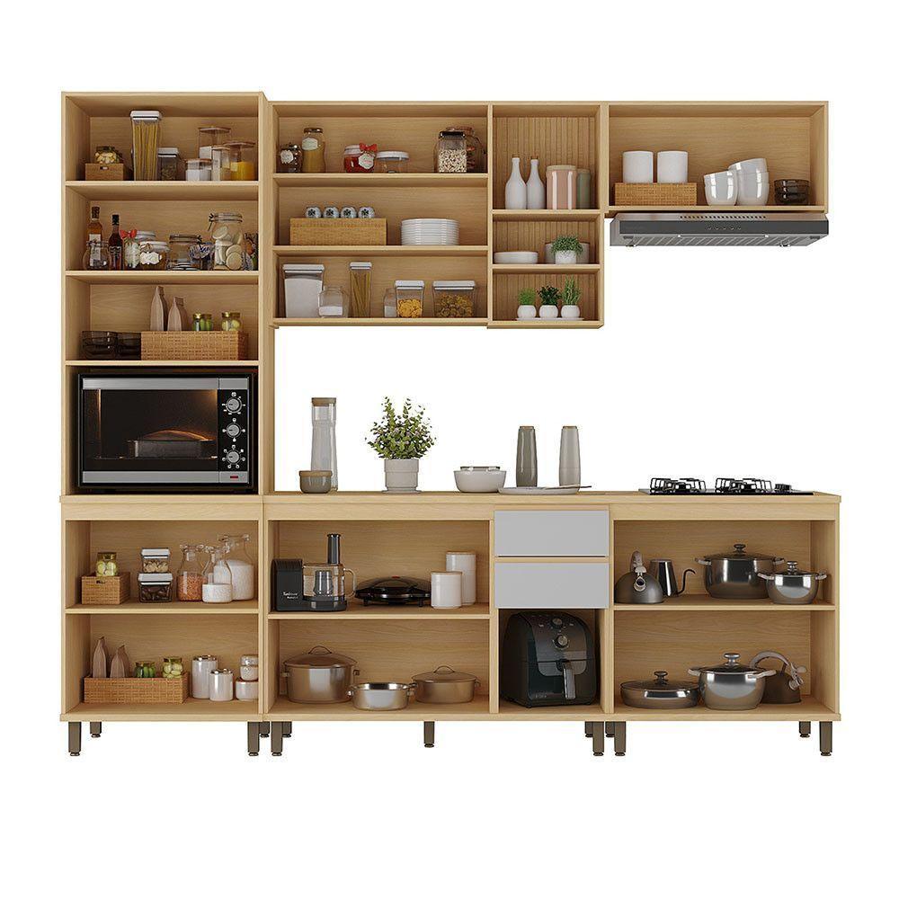 Cozinha Completa 5 Pçs Espaço Micro-ondas E Tampo 270cm Aur Carvalho/cinza Cristal - 3
