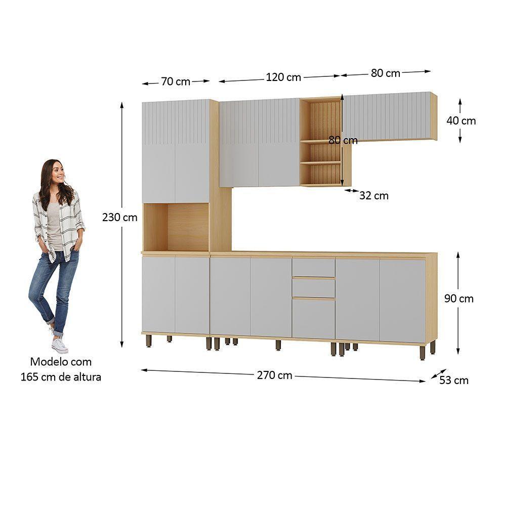 Cozinha Completa 5 Pçs Espaço Micro-ondas E Tampo 270cm Aur Carvalho/cinza Cristal - 4