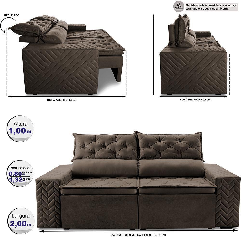 Sofá Retrátil E Reclinável 2,00m Essence Velusoft Café Cama Inbox - 2