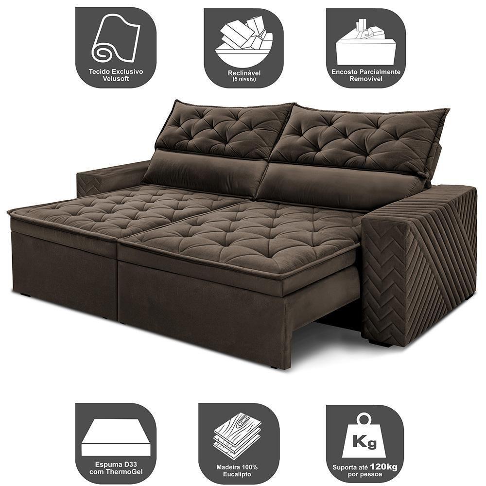 Sofá Retrátil E Reclinável 2,00m Essence Velusoft Café Cama Inbox - 3