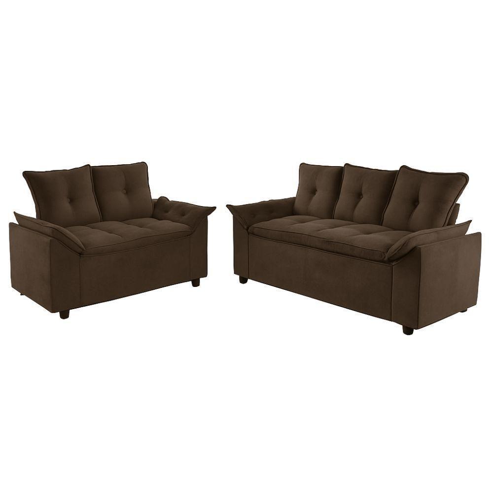 Conjunto Sofá 2 E 3 Lugares Viena Veludo Marrom - 7