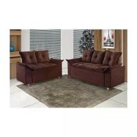 Conjunto Sofá 2 E 3 Lugares Viena Veludo Marrom - 2