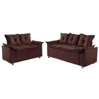 Conjunto Sofá 2 E 3 Lugares Viena Veludo Marrom