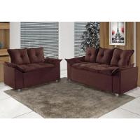 Conjunto Sofá 2 E 3 Lugares Viena Veludo Marrom - 5