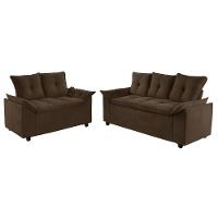 Conjunto Sofá 2 E 3 Lugares Viena Veludo Marrom - 7
