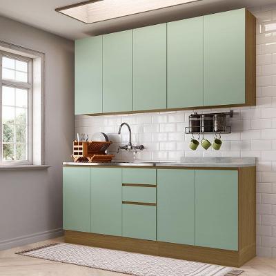 Cozinha Compacta 4 Pçs Tampo 200cm Slim Luciane Móveis Freijó/verde Jade