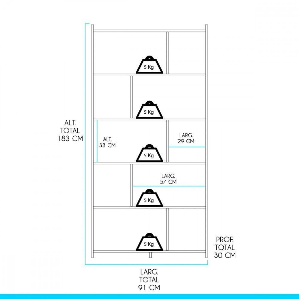 Estante Multiuso 0724 91x183cm Nichos Mdp Menu Carvalho - 3