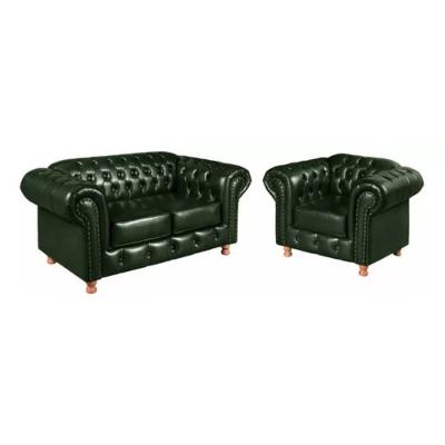 Conjunto Sofá 2 Lugares E Poltrona Chesterfield Luís Xv Vintage Retrô Capitonê Couro Verde