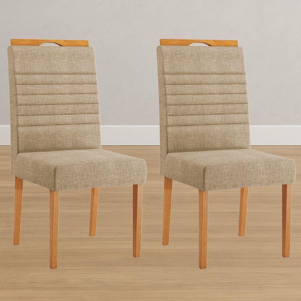 Conjunto 2 Cadeiras Horizonte Linho Bege Pés Em Madeira Jcm - 2
