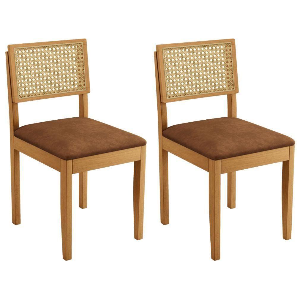 Conjunto 2 Cadeiras Jade 03 Com Rattan Verona Marrom Pés Em Madeira Jcm - 1