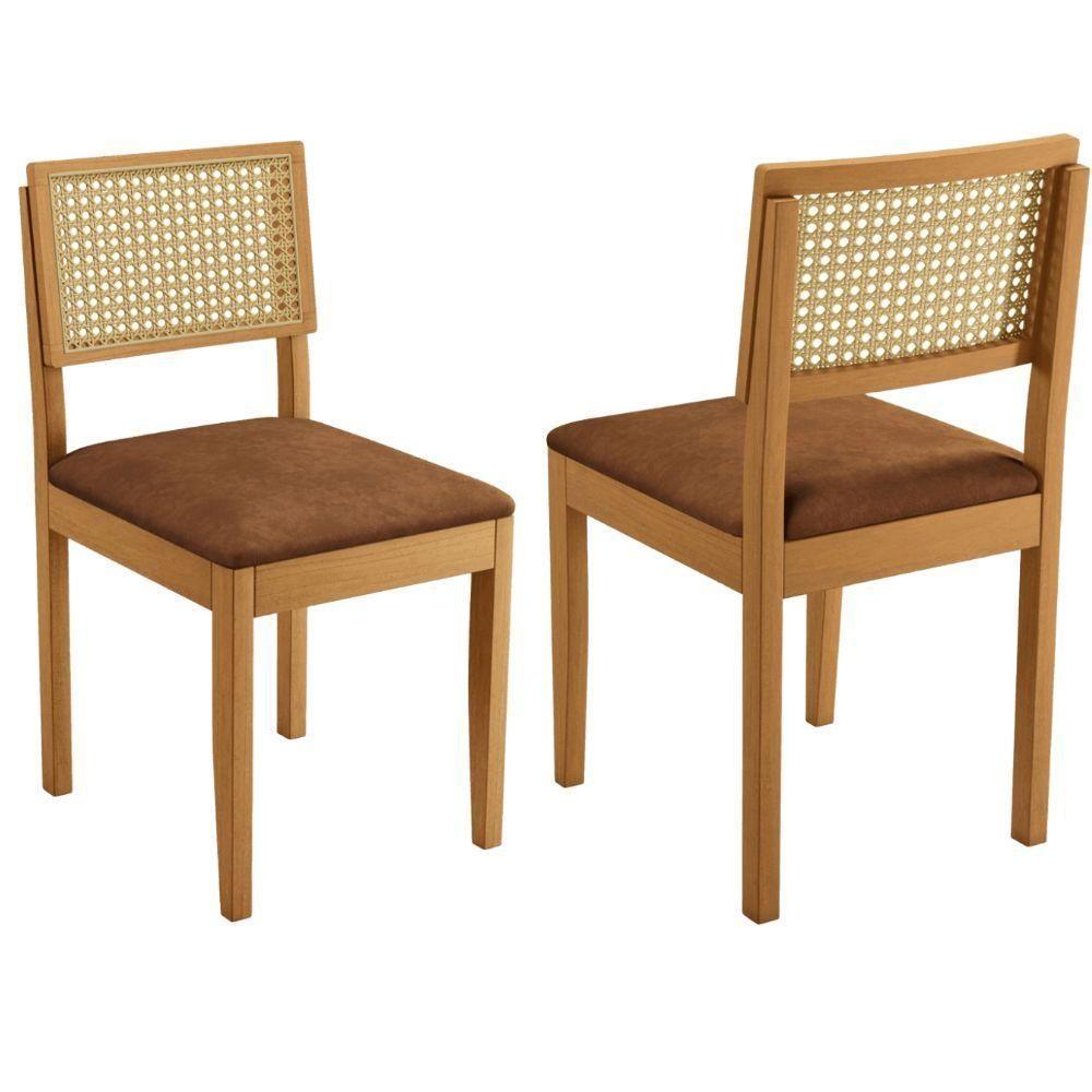 Conjunto 2 Cadeiras Jade 03 Com Rattan Verona Marrom Pés Em Madeira Jcm - 4