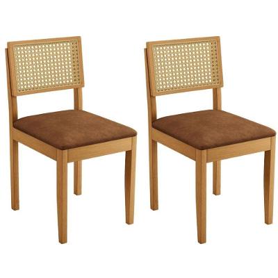 Conjunto 2 Cadeiras Jade 03 Com Rattan Verona Marrom Pés Em Madeira Jcm