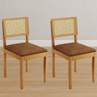 Conjunto 2 Cadeiras Jade 03 Com Rattan Verona Marrom Pés Em Madeira Jcm - 2