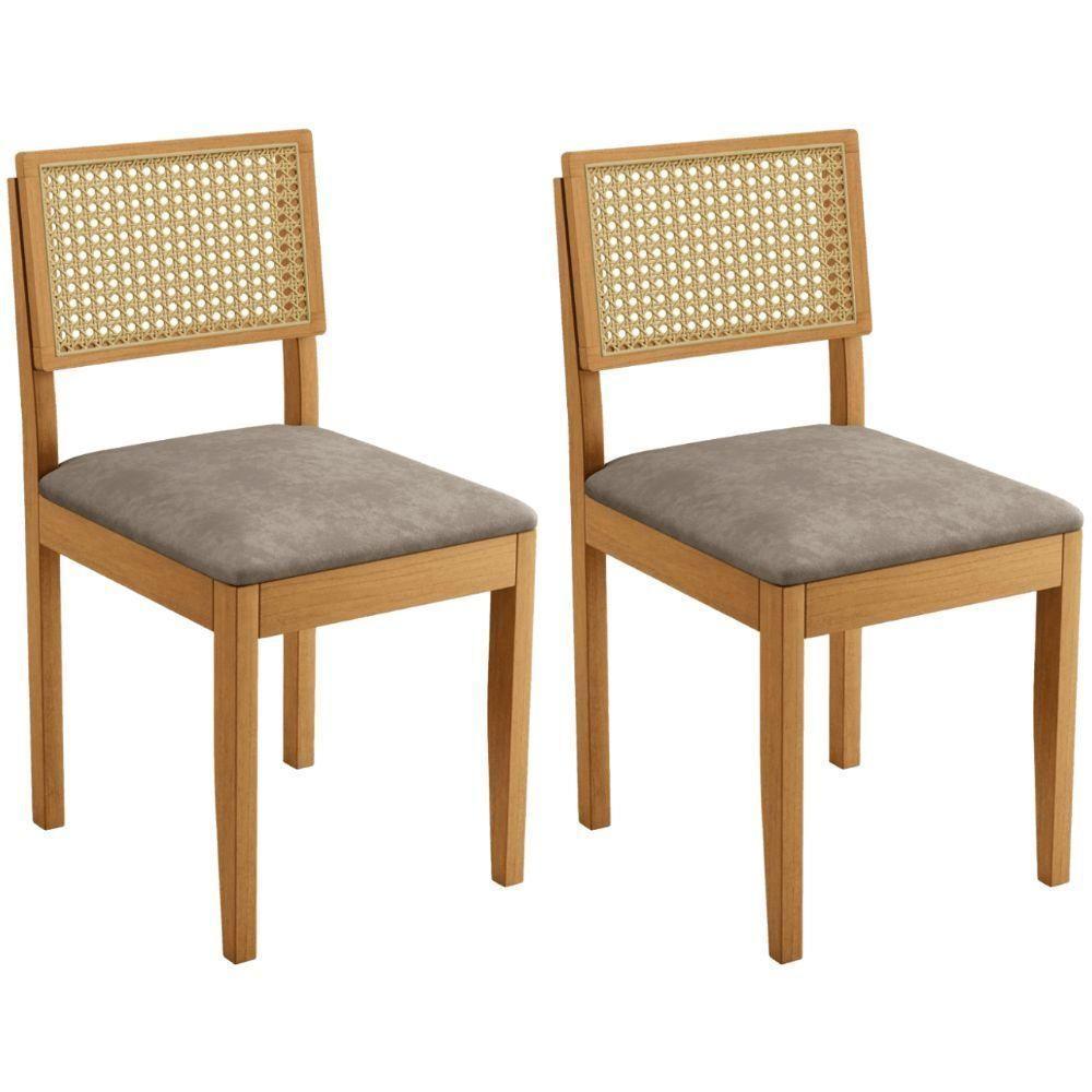 Conjunto 2 Cadeiras Jade 03 Com Rattan Verona Grafite Pés Em Madeira Jcm - 1