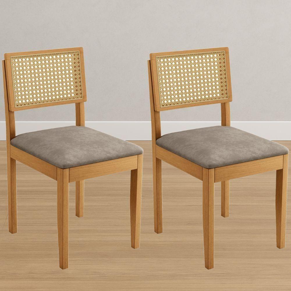 Conjunto 2 Cadeiras Jade 03 Com Rattan Verona Grafite Pés Em Madeira Jcm - 2