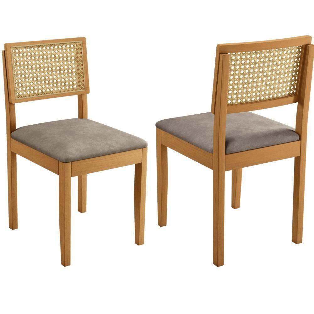 Conjunto 2 Cadeiras Jade 03 Com Rattan Verona Grafite Pés Em Madeira Jcm - 4