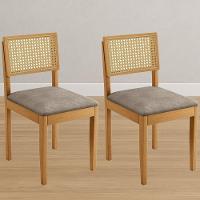 Conjunto 2 Cadeiras Jade 03 Com Rattan Verona Grafite Pés Em Madeira Jcm - 2