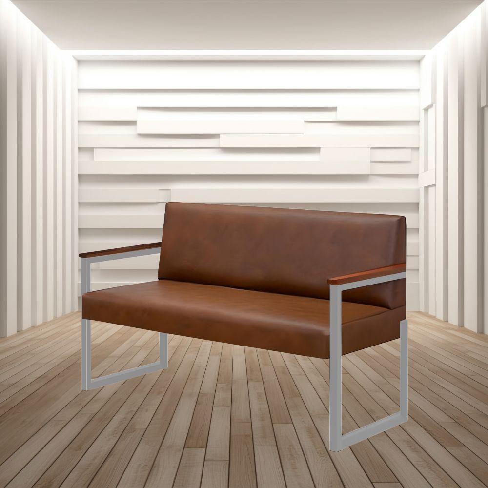 Sofá 2 Lugares Niterói Couro Marrom Em Metal Champanhe - 2