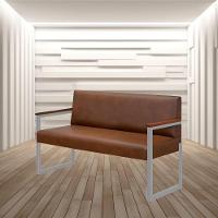 Sofá 2 Lugares Niterói Couro Marrom Em Metal Champanhe - 2