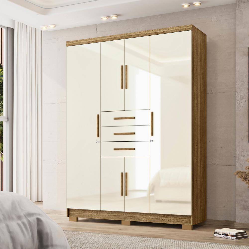 Guarda Roupa Casal 151 Cm 6 Portas 3 Gavetas 10020 Vlr Nature Champanhe - 6