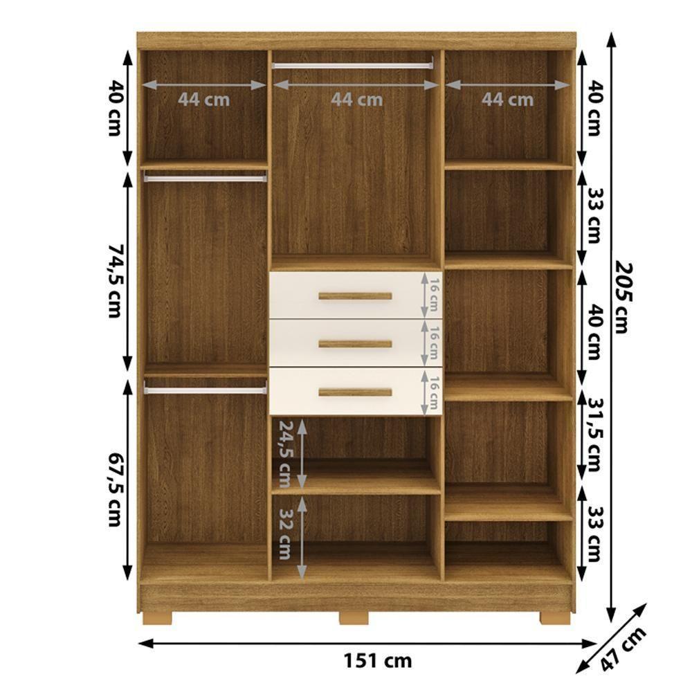 Guarda Roupa Casal 151 Cm 6 Portas 3 Gavetas 10020 Vlr Nature Champanhe - 7