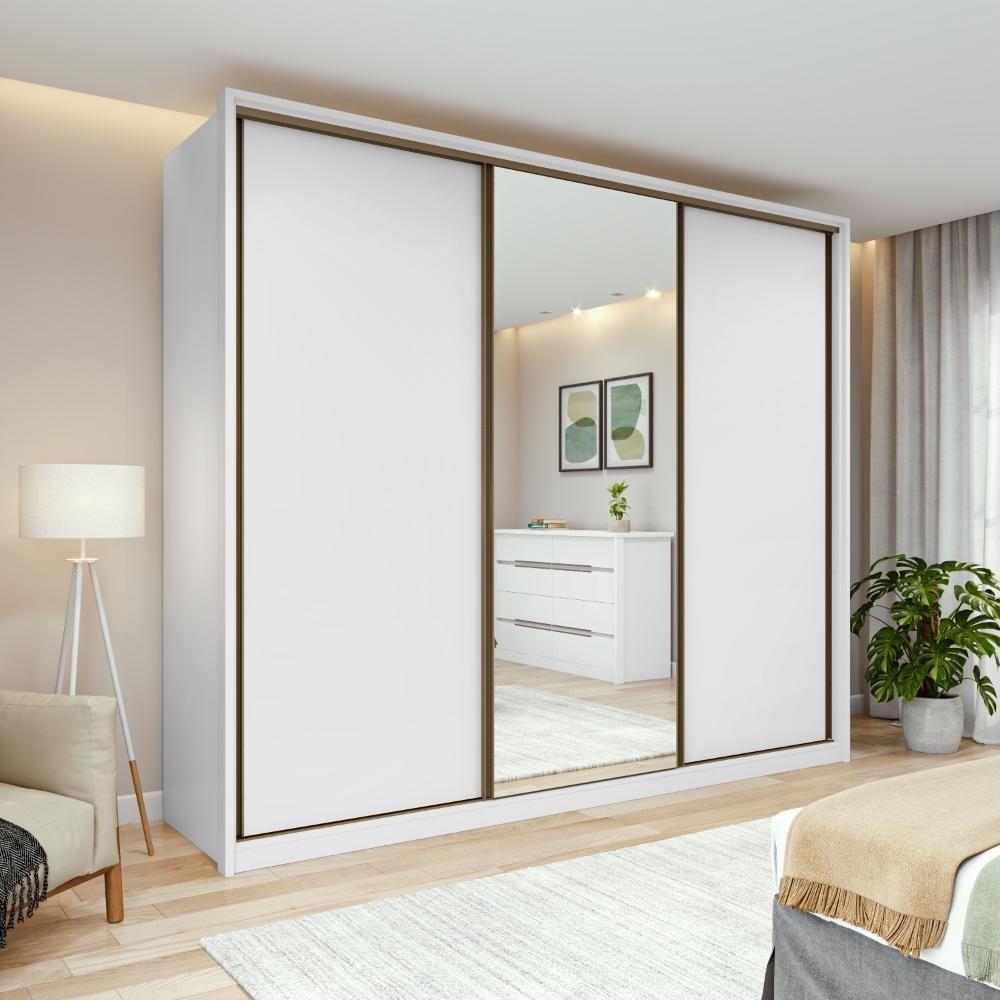 Guarda-roupa Casal 100% Mdf 3 Portas 6 Gavetas Vitta 2,70 Glass Branco - 1