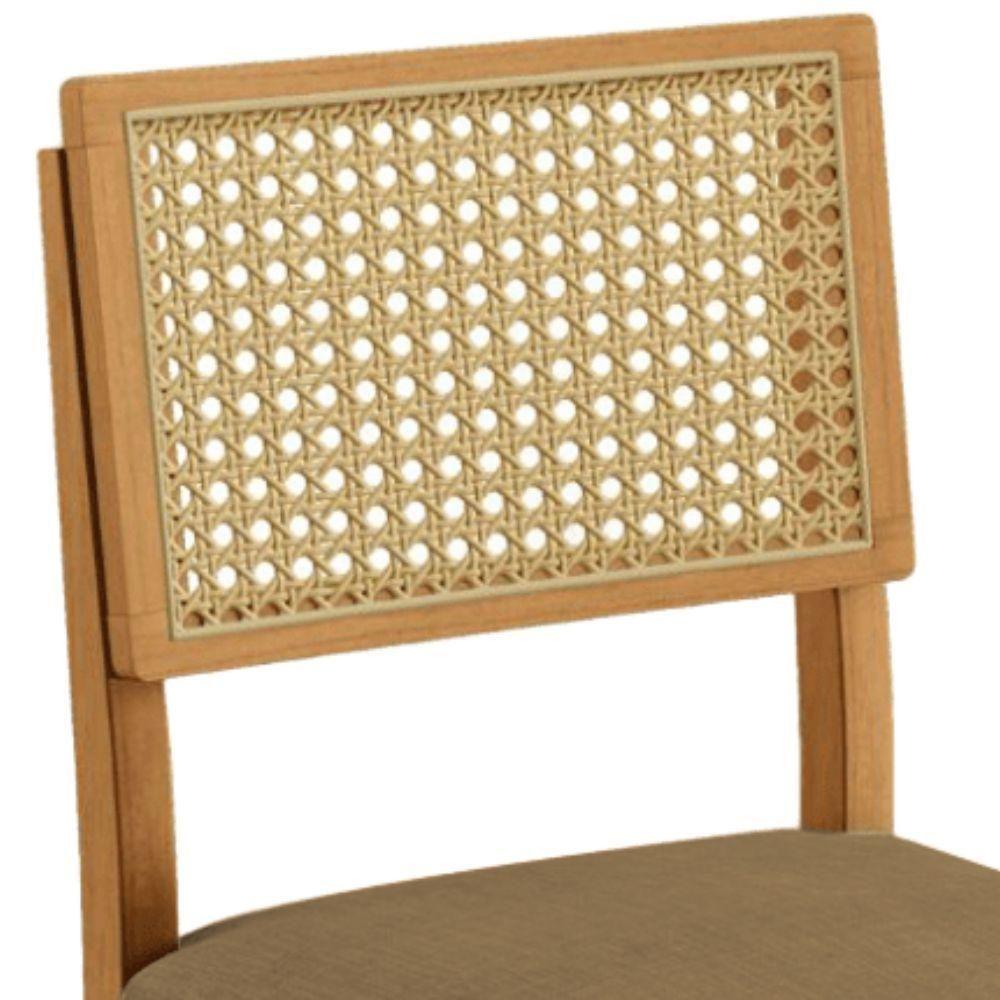 Conjunto 2 Cadeiras Jade 03 Com Rattan Linho Marrom Pés Em Madeira Jcm - 7