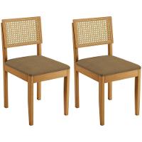 Conjunto 2 Cadeiras Jade 03 Com Rattan Linho Marrom Pés Em Madeira Jcm - 1