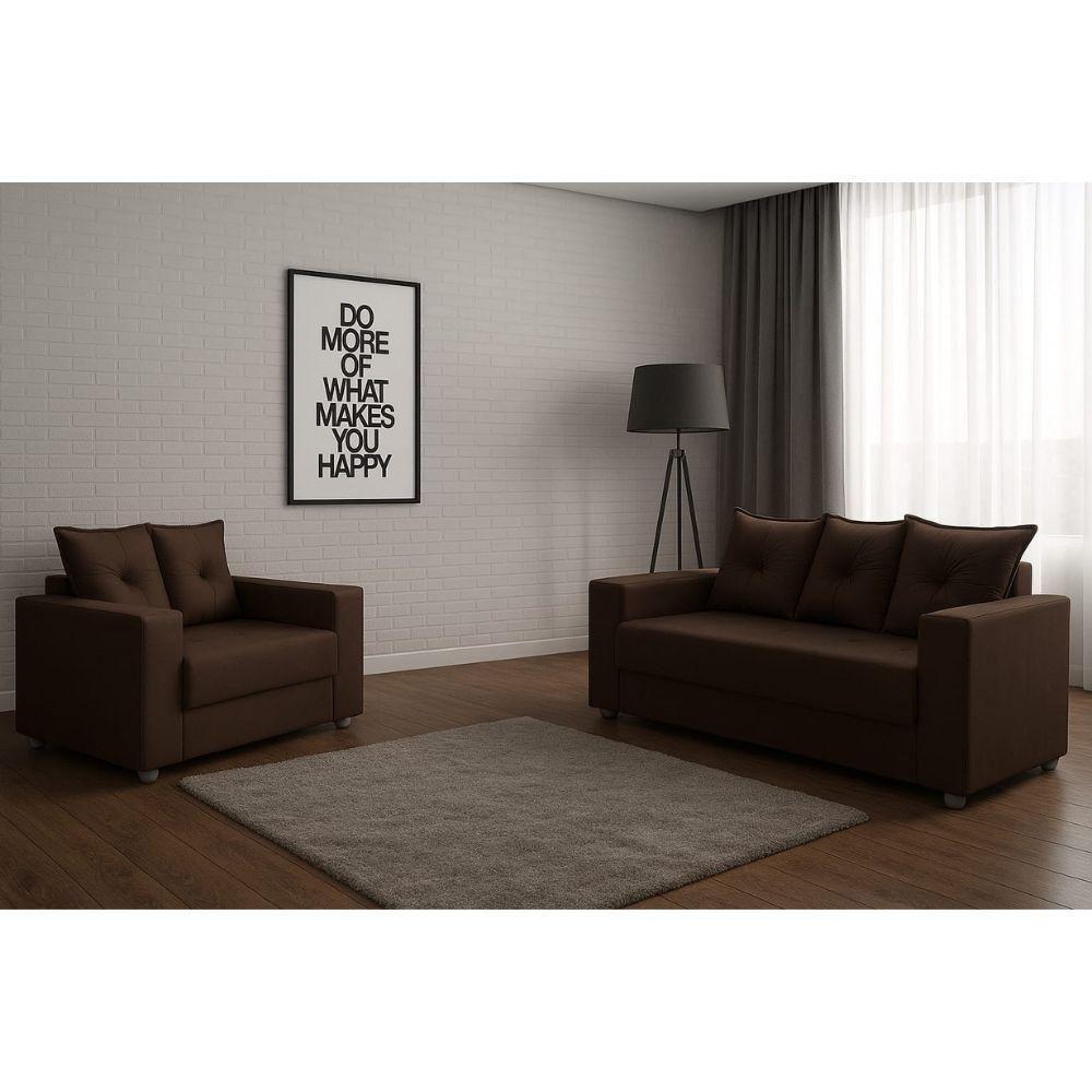 Conjunto Sofá 2 E 3 Lugares Palermo Veludo Marrom - 2