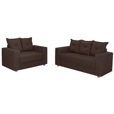Conjunto Sofá 2 E 3 Lugares Palermo Veludo Marrom