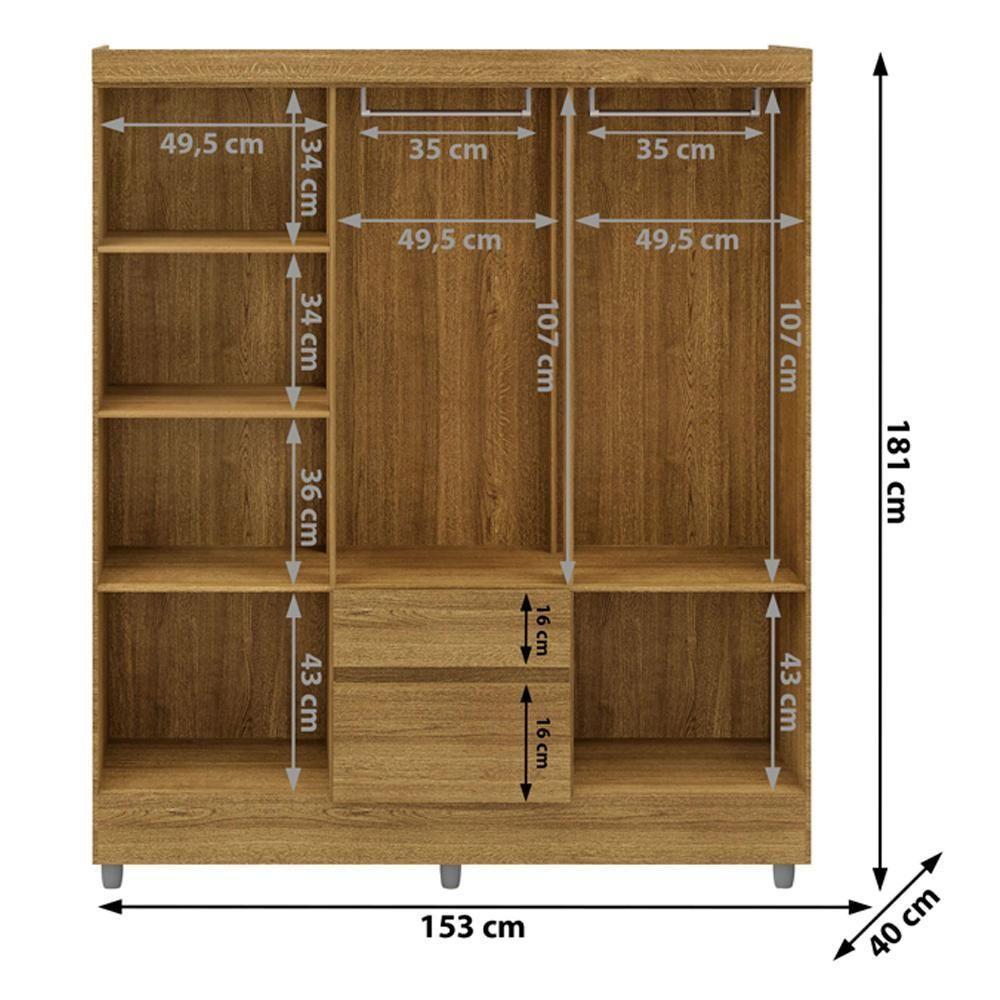 Guarda Roupa Casal 6 Portas 2 Gavetas Espelho 153 Cm Vlr Nature - 3