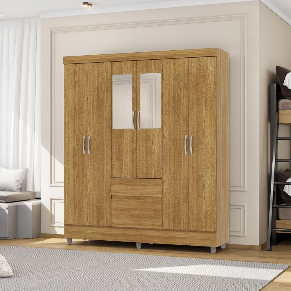 Guarda Roupa Casal 6 Portas 2 Gavetas Espelho 153 Cm Vlr Nature - 7