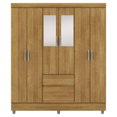 Guarda Roupa Casal 10091 + 60008 6 Portas Bater 2 Gavetas Nature MDP