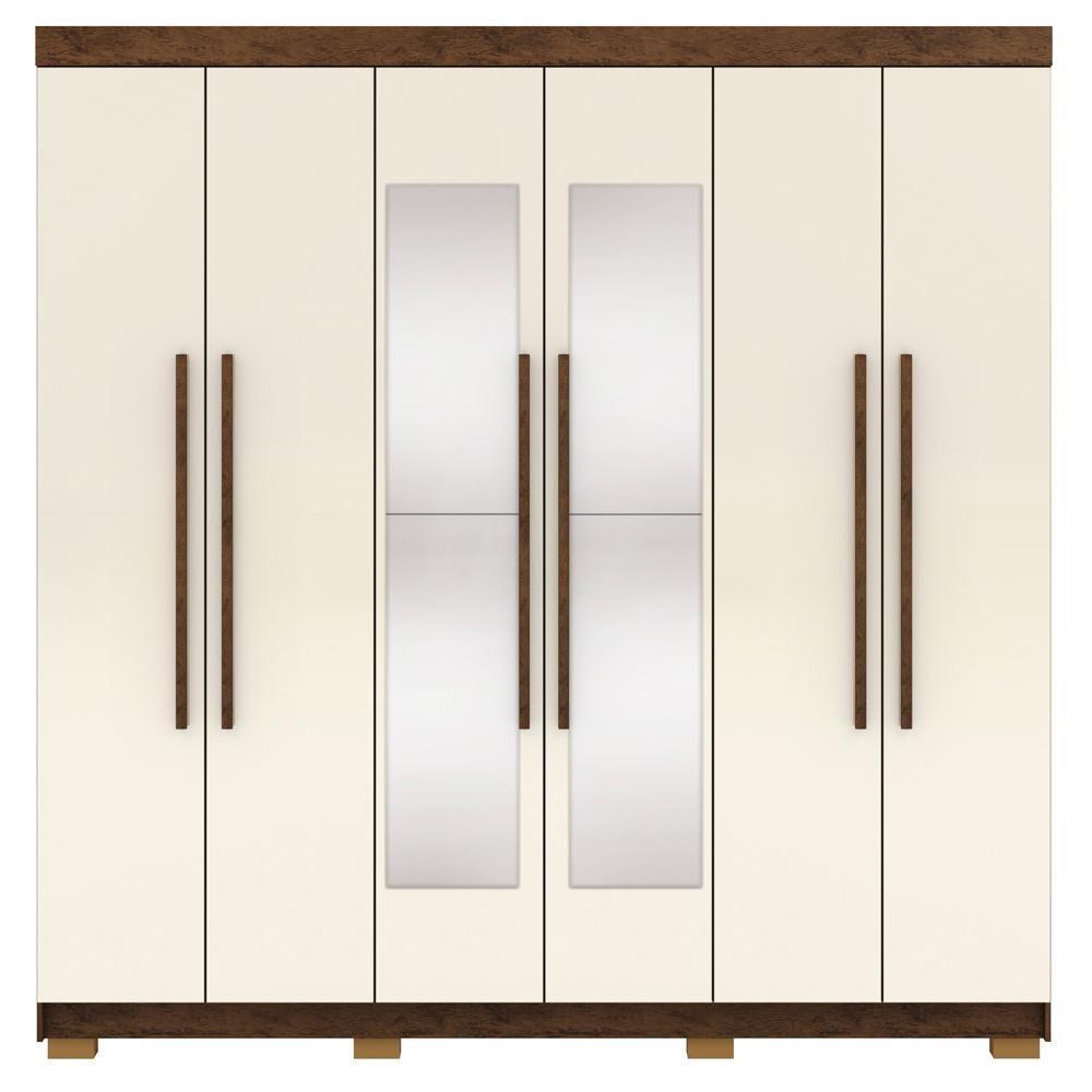 Guarda Roupa Casal 6 Portas 2 Gavetas Espelho 218 Cm Vlr Imbuia Champanhe - 1