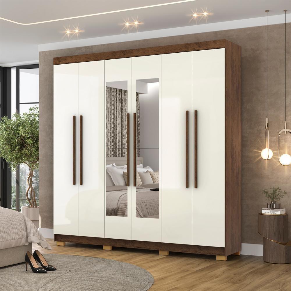 Guarda Roupa Casal 6 Portas 2 Gavetas Espelho 218 Cm Vlr Imbuia Champanhe - 3