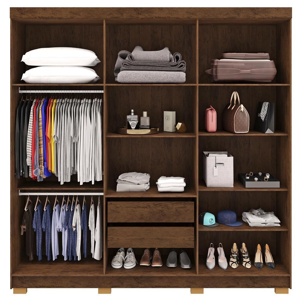 Guarda Roupa Casal 6 Portas 2 Gavetas Espelho 218 Cm Vlr Imbuia Champanhe - 5