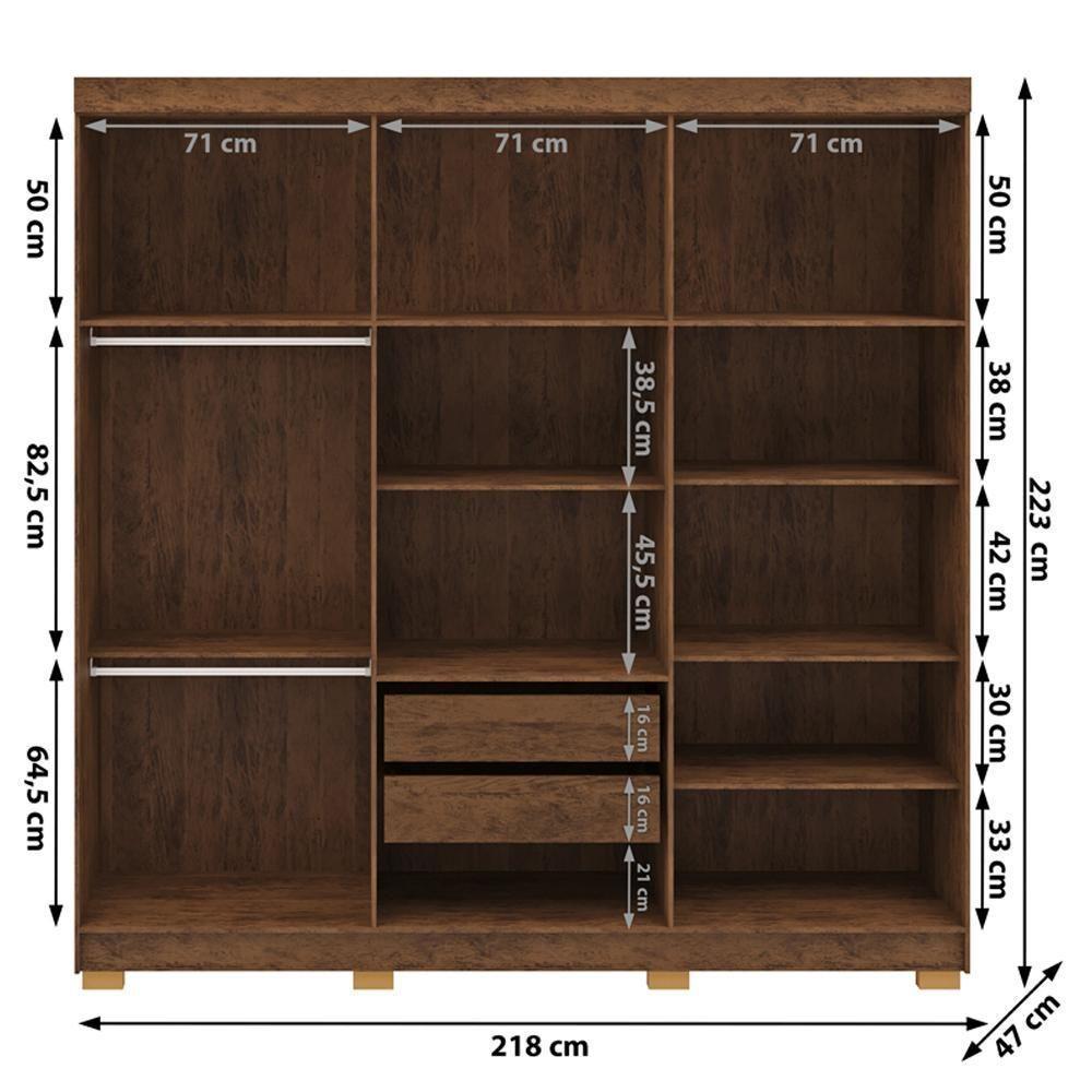 Guarda Roupa Casal 6 Portas 2 Gavetas Espelho 218 Cm Vlr Imbuia Champanhe - 6