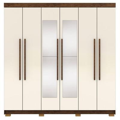 Guarda Roupa Casal 10037 + 60010 6 Portas Bater 2 Gavetas Imbuia Champanhe MDP