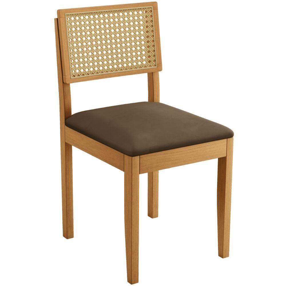 Conjunto 2 Cadeiras Jade 03 Com Rattan Veludo Marrom Pés Em Madeira Jcm - 5
