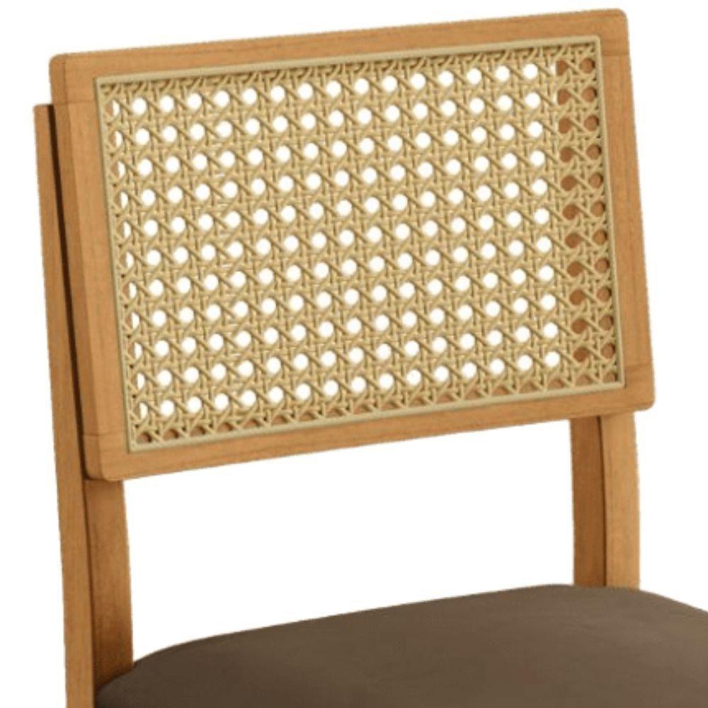 Conjunto 2 Cadeiras Jade 03 Com Rattan Veludo Marrom Pés Em Madeira Jcm - 7