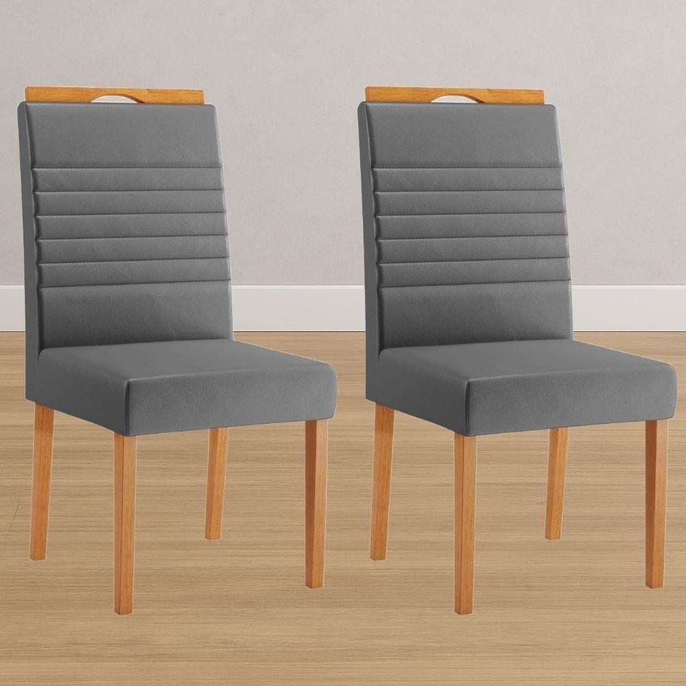 Conjunto 2 Cadeiras Horizonte Veludo Cinza Pés Em Madeira Jcm - 2