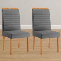 Conjunto 2 Cadeiras Horizonte Veludo Cinza Pés Em Madeira Jcm - 2