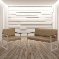 Conjunto Sofá 2 Lugares E 1 Poltrona Niterói Couro Bege Em Metal Champanhe - 2